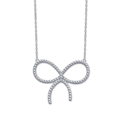 [Eterna Jewels]CLAW SET RHODIUM PLATED BOW NECKLACE