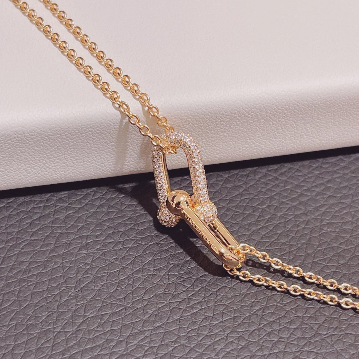[Eterna Jewels]HARDWEAR DOUBLE LINK PEDANT PINK GOLD DIAMOND NECKLACE