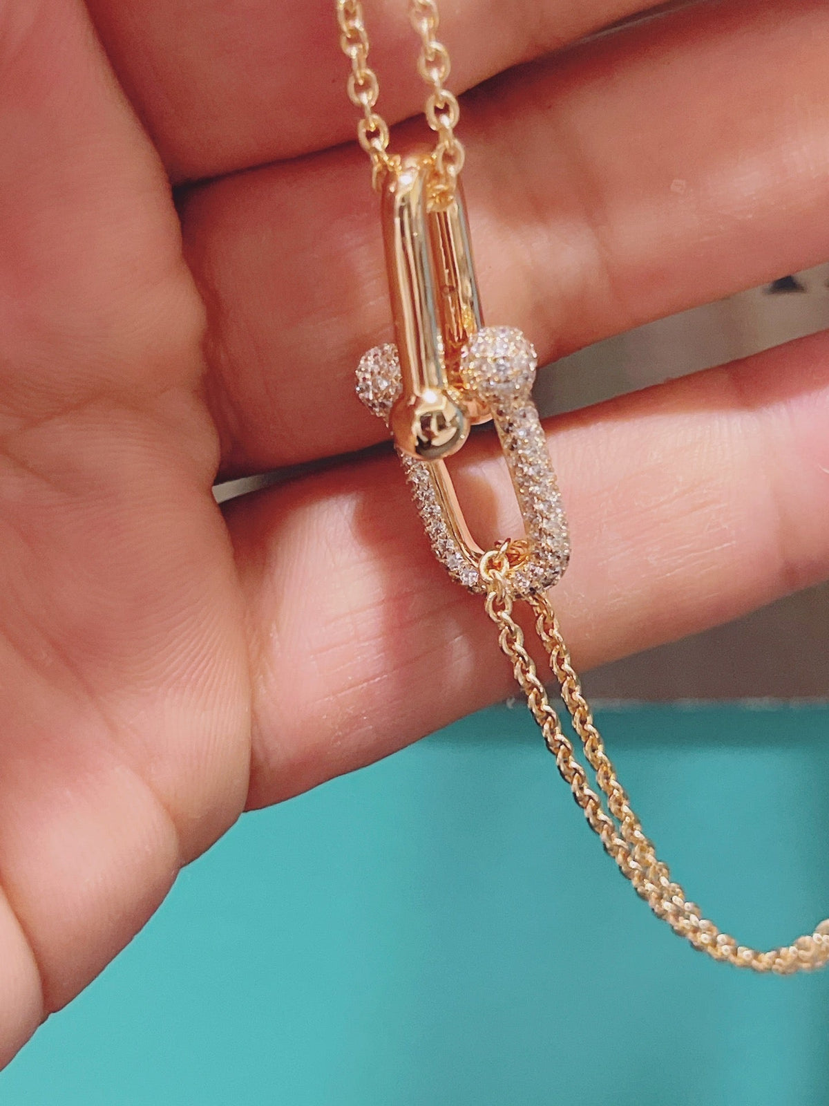 [Eterna Jewels]HARDWEAR DOUBLE LINK PEDANT PINK GOLD DIAMOND NECKLACE