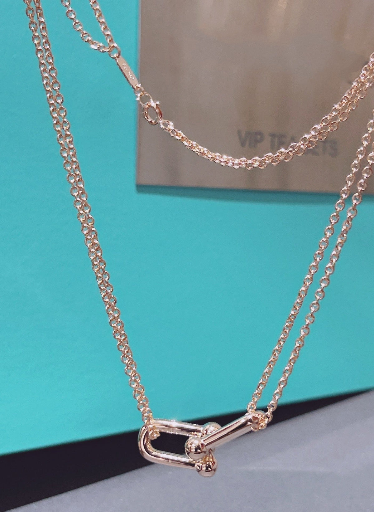 [Eterna Jewels]HARDWEAR DOUBLE LINK PEDANT PINK GOLD NECKLACE