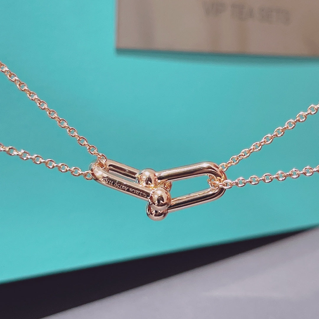 [Eterna Jewels]HARDWEAR DOUBLE LINK PEDANT PINK GOLD NECKLACE