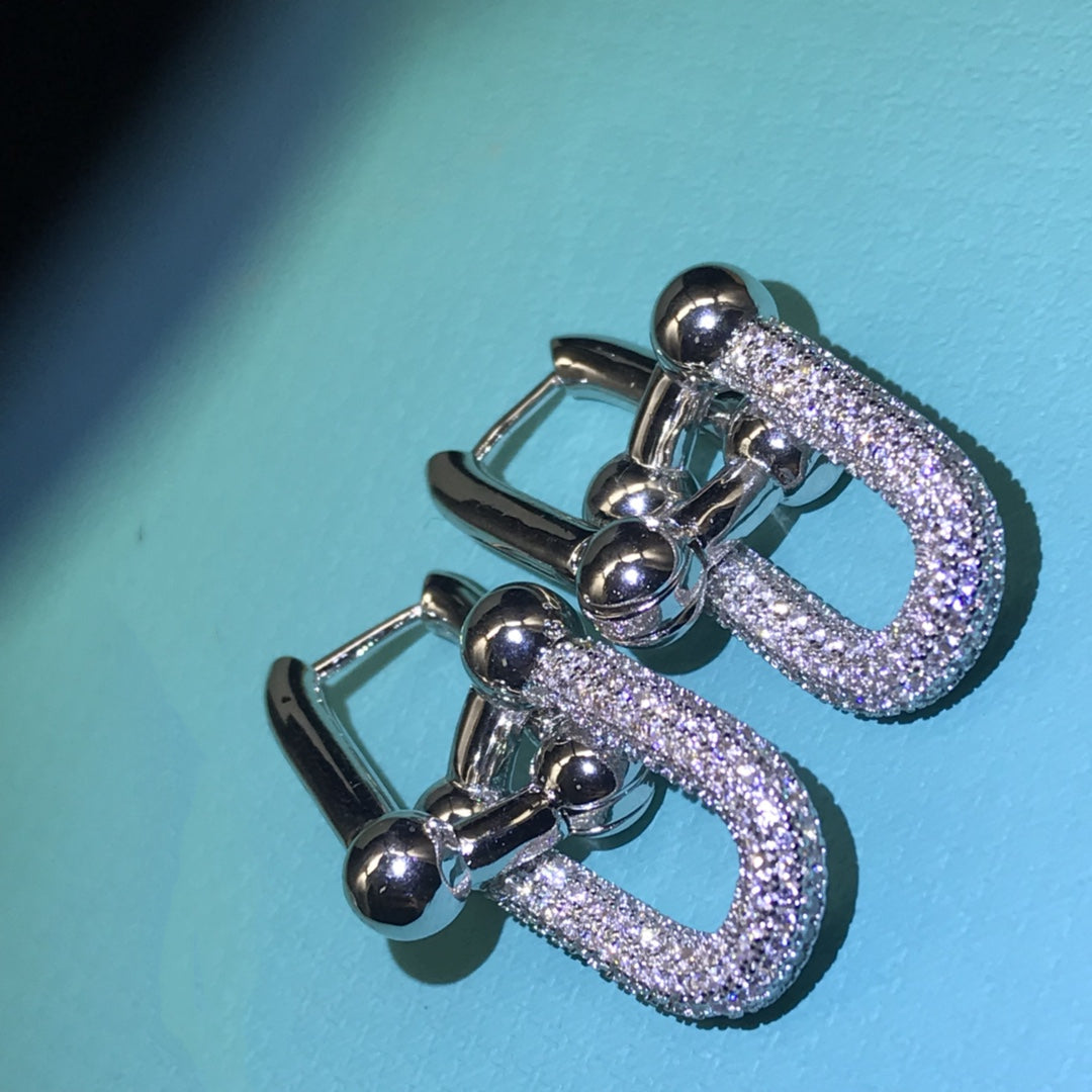 [Eterna Jewels]HARDWARE DROP EARRINGS DOUBLE LINK DIAMOND