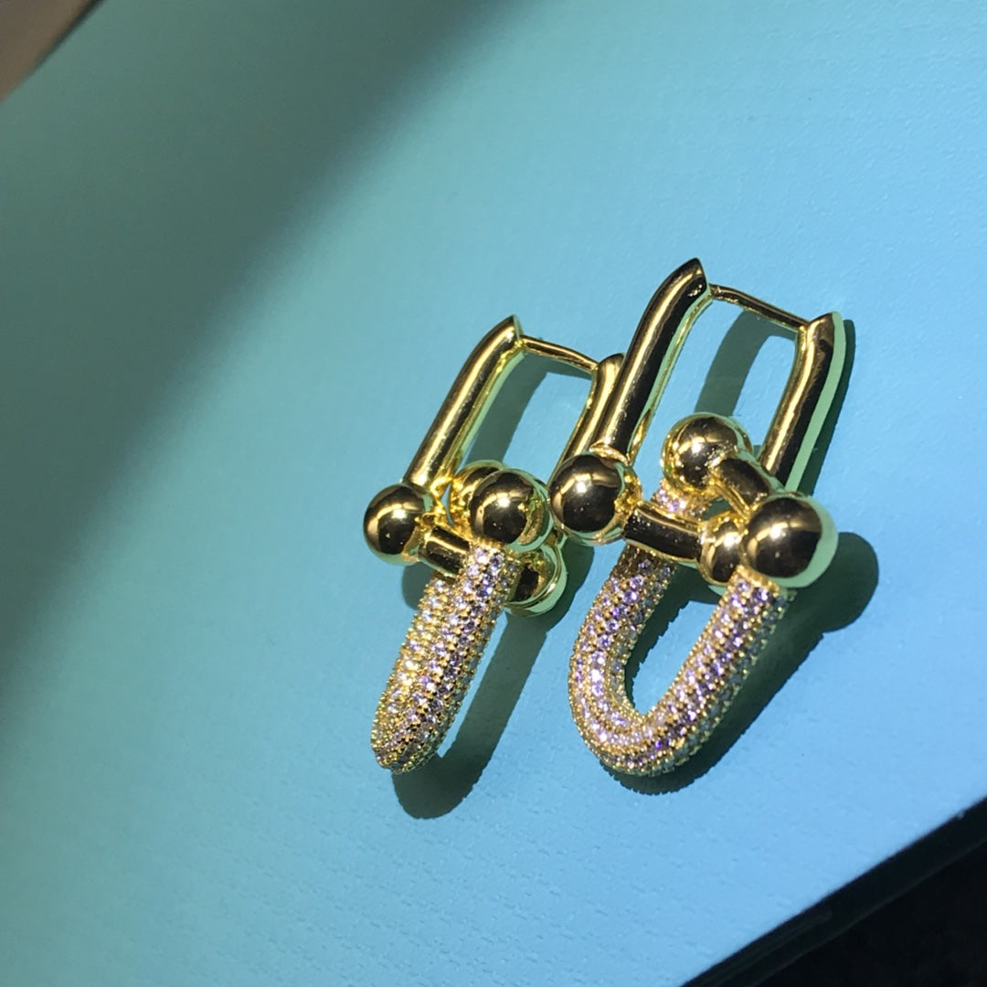 [Eterna Jewels]HARDWARE DROP EARRINGS DOUBLE LINK DIAMOND