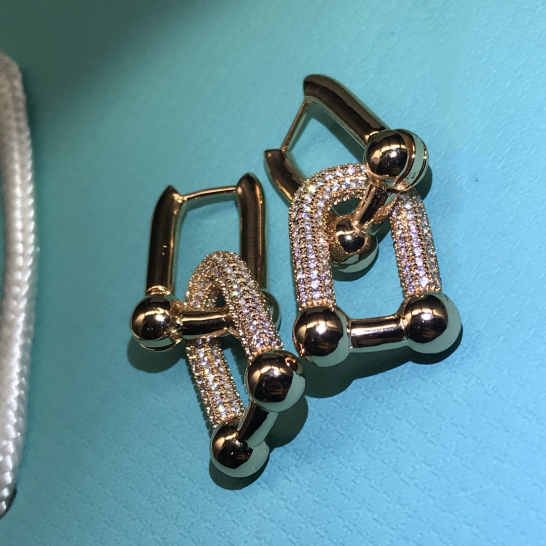 [Eterna Jewels]HARDWARE DROP EARRINGS DOUBLE LINK DIAMOND