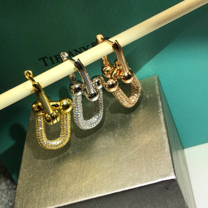 [Eterna Jewels]HARDWARE DROP EARRINGS DOUBLE LINK DIAMOND