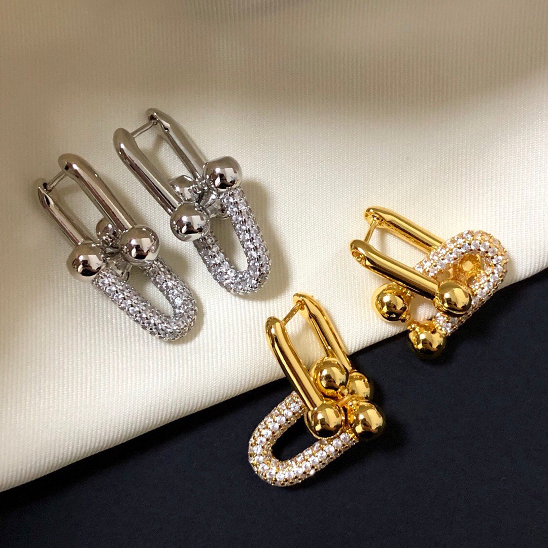 [Eterna Jewels]HARDWARE DROP EARRINGS DOUBLE LINK DIAMOND