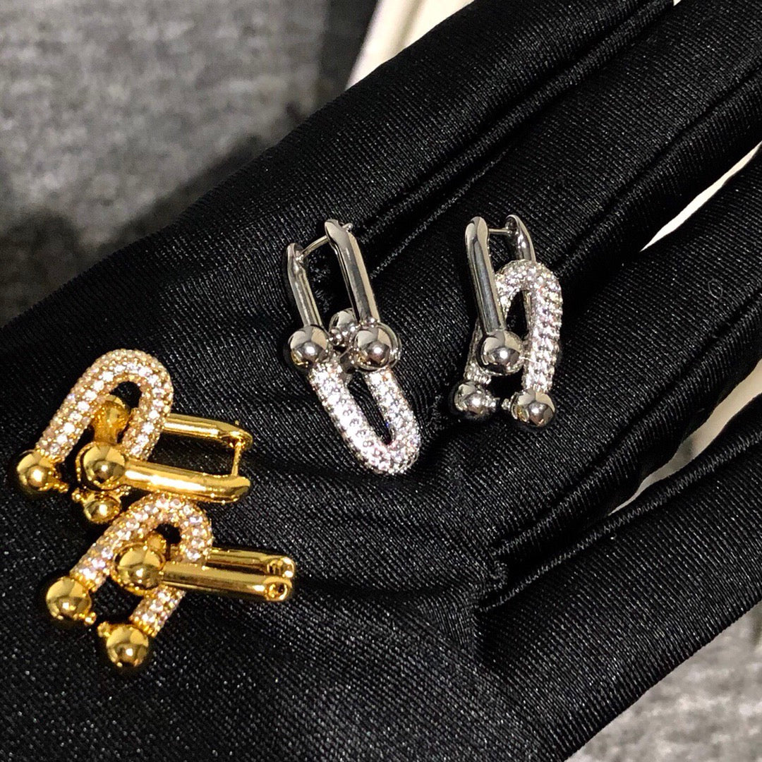 [Eterna Jewels]HARDWARE DROP EARRINGS DOUBLE LINK DIAMOND