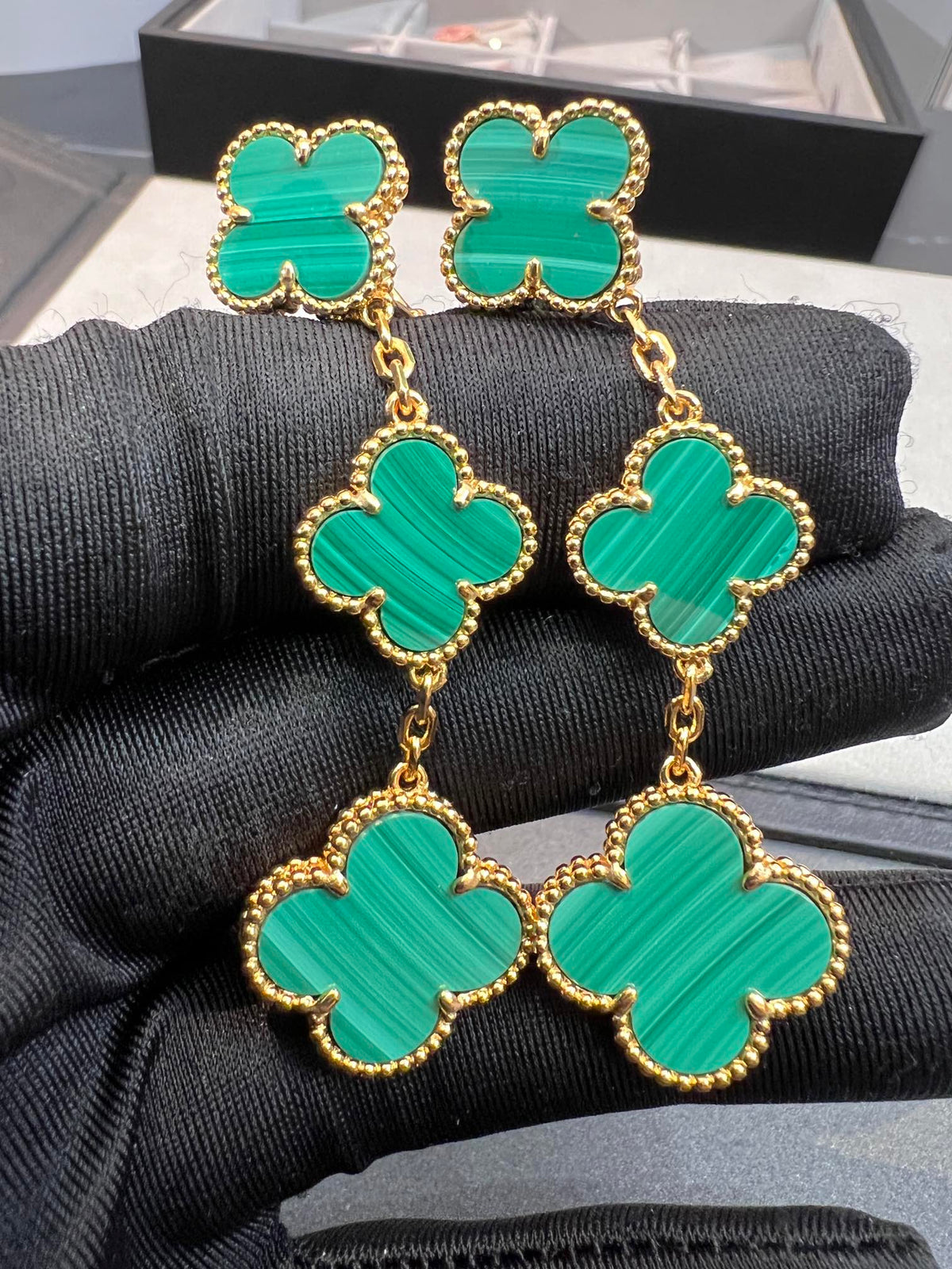 [Eterna Jewels]CLOVER MALACHITE 3 MOTIFS GOLD