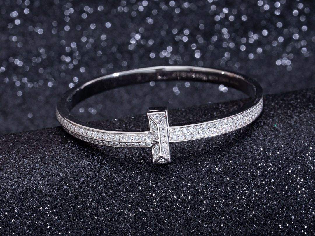 [Eterna Jewels]WIDE DIAMONDS HINGED BANGLE SILVER