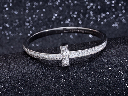 [Eterna Jewels]WIDE DIAMONDS HINGED BANGLE SILVER