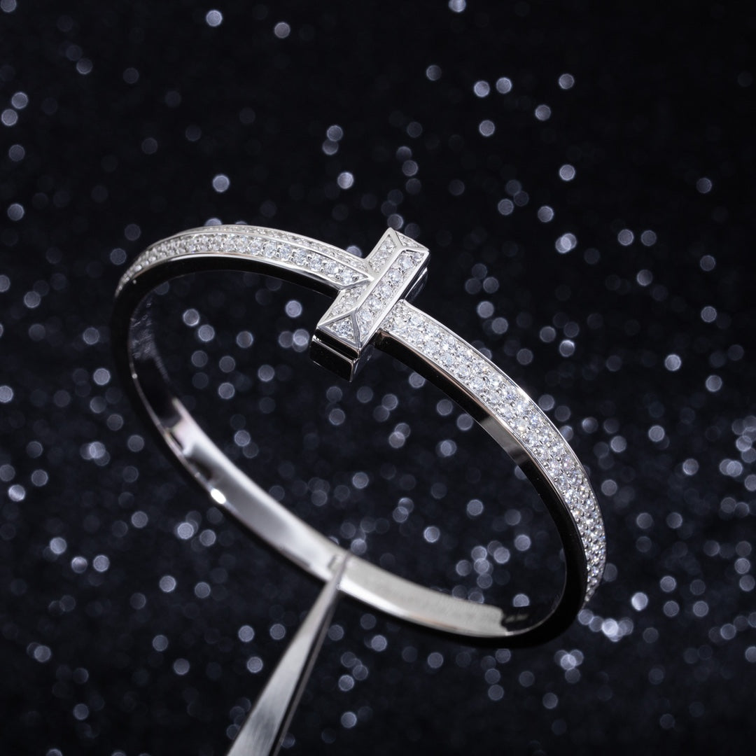 [Eterna Jewels]WIDE DIAMONDS HINGED BANGLE SILVER