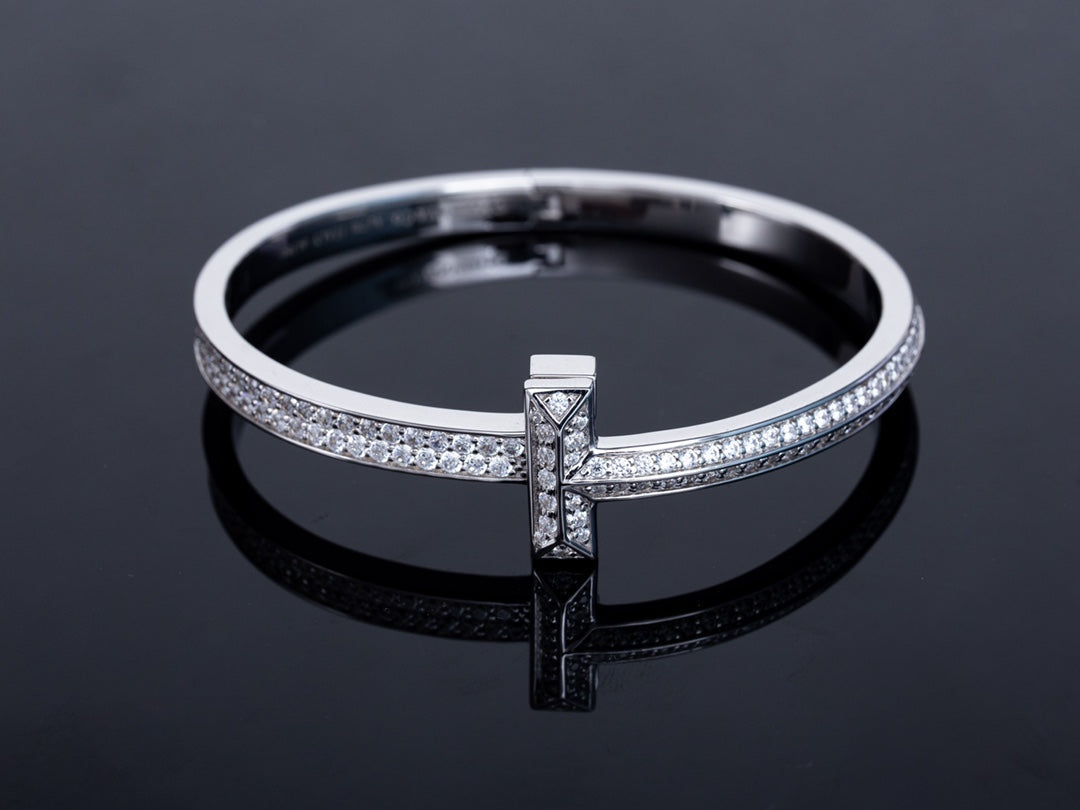 [Eterna Jewels]WIDE DIAMONDS HINGED BANGLE SILVER