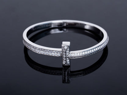 [Eterna Jewels]WIDE DIAMONDS HINGED BANGLE SILVER