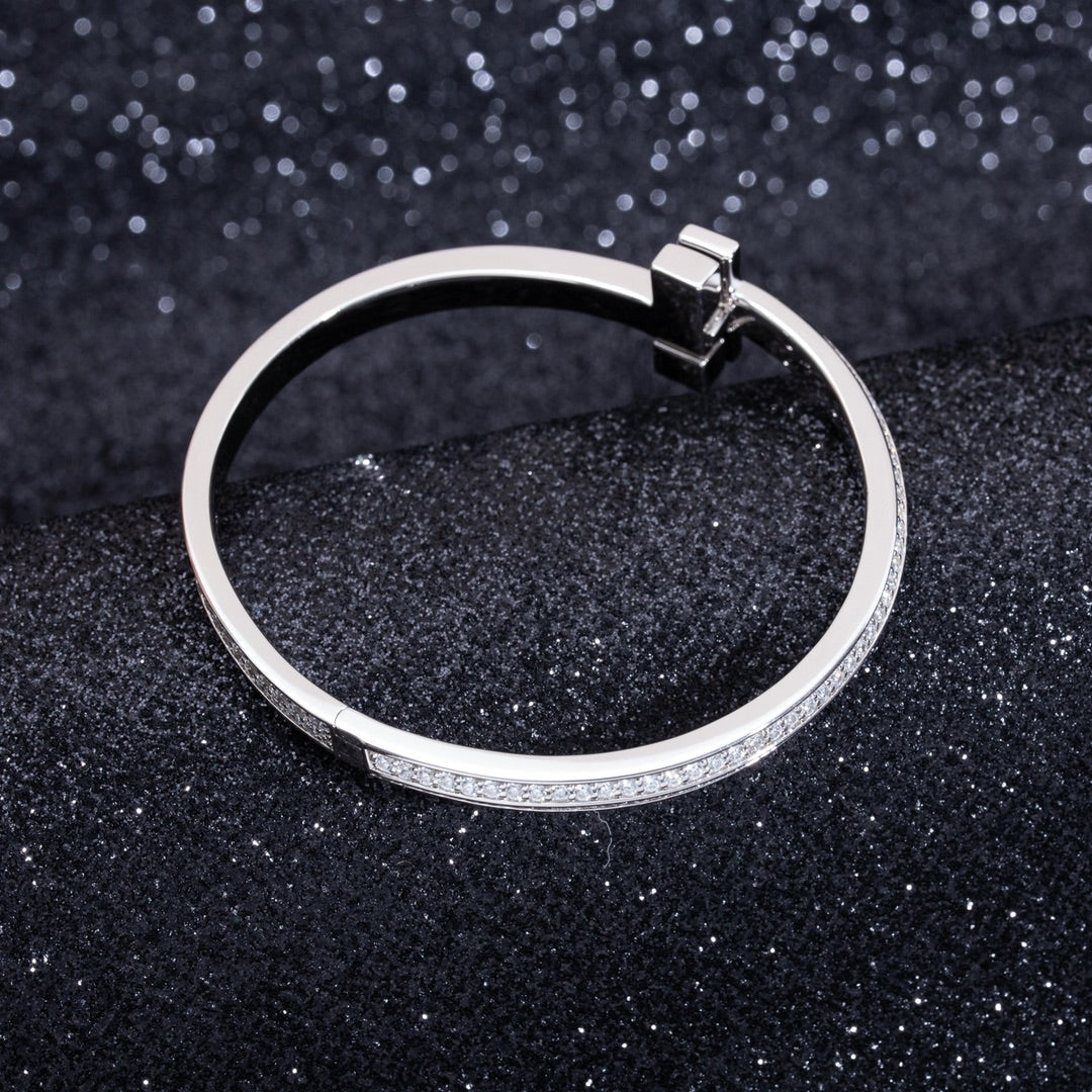 [Eterna Jewels]WIDE DIAMONDS HINGED BANGLE SILVER