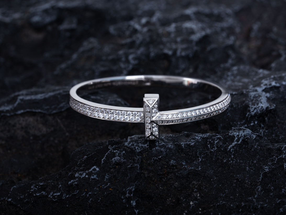 [Eterna Jewels]WIDE DIAMONDS HINGED BANGLE SILVER
