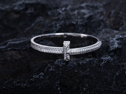 [Eterna Jewels]WIDE DIAMONDS HINGED BANGLE SILVER