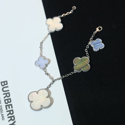 [Eterna Jewels]CLOVER BRACELET 5 MOTIFS MOP CHALCEDONY SILVER