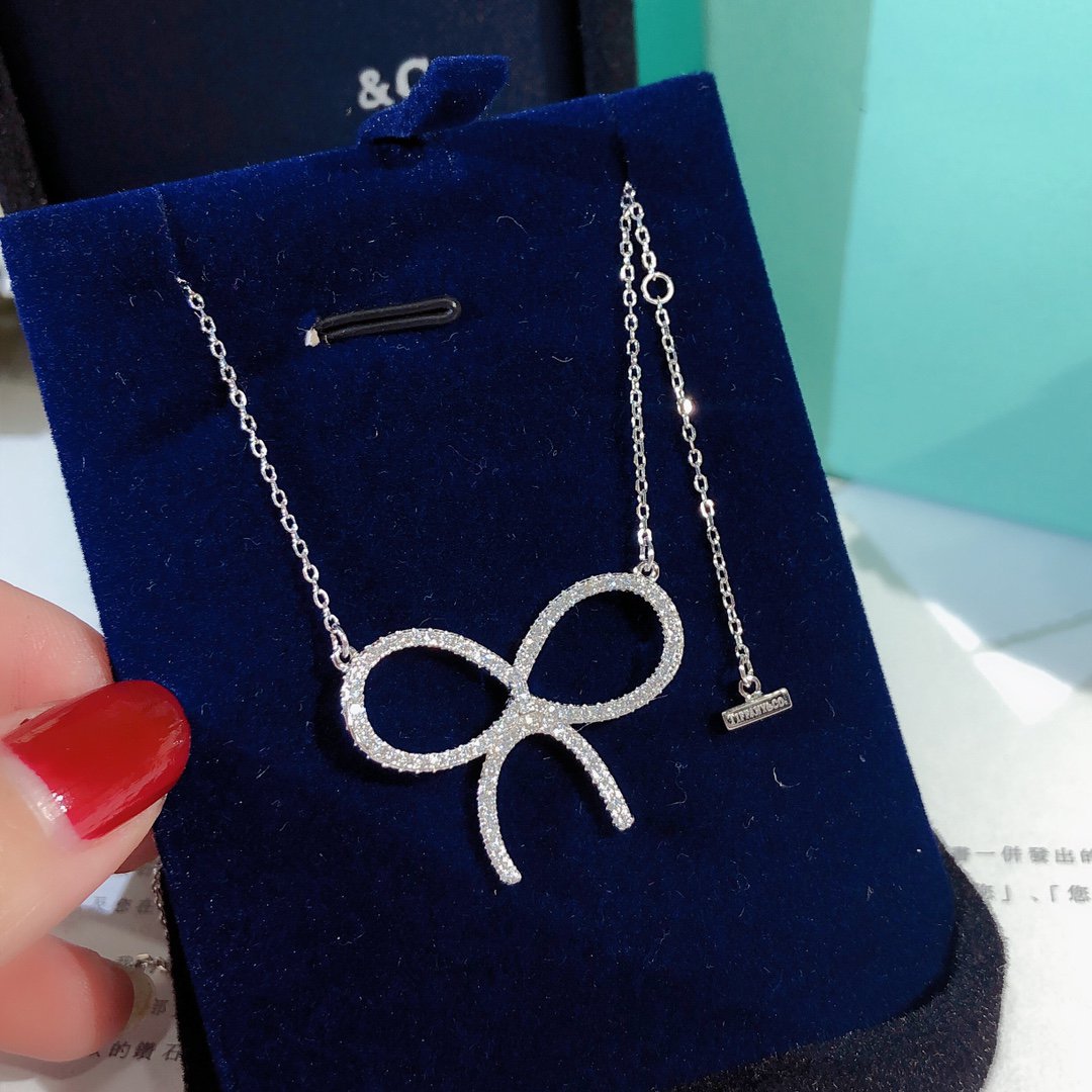 [Eterna Jewels]CLAW SET RHODIUM PLATED BOW NECKLACE