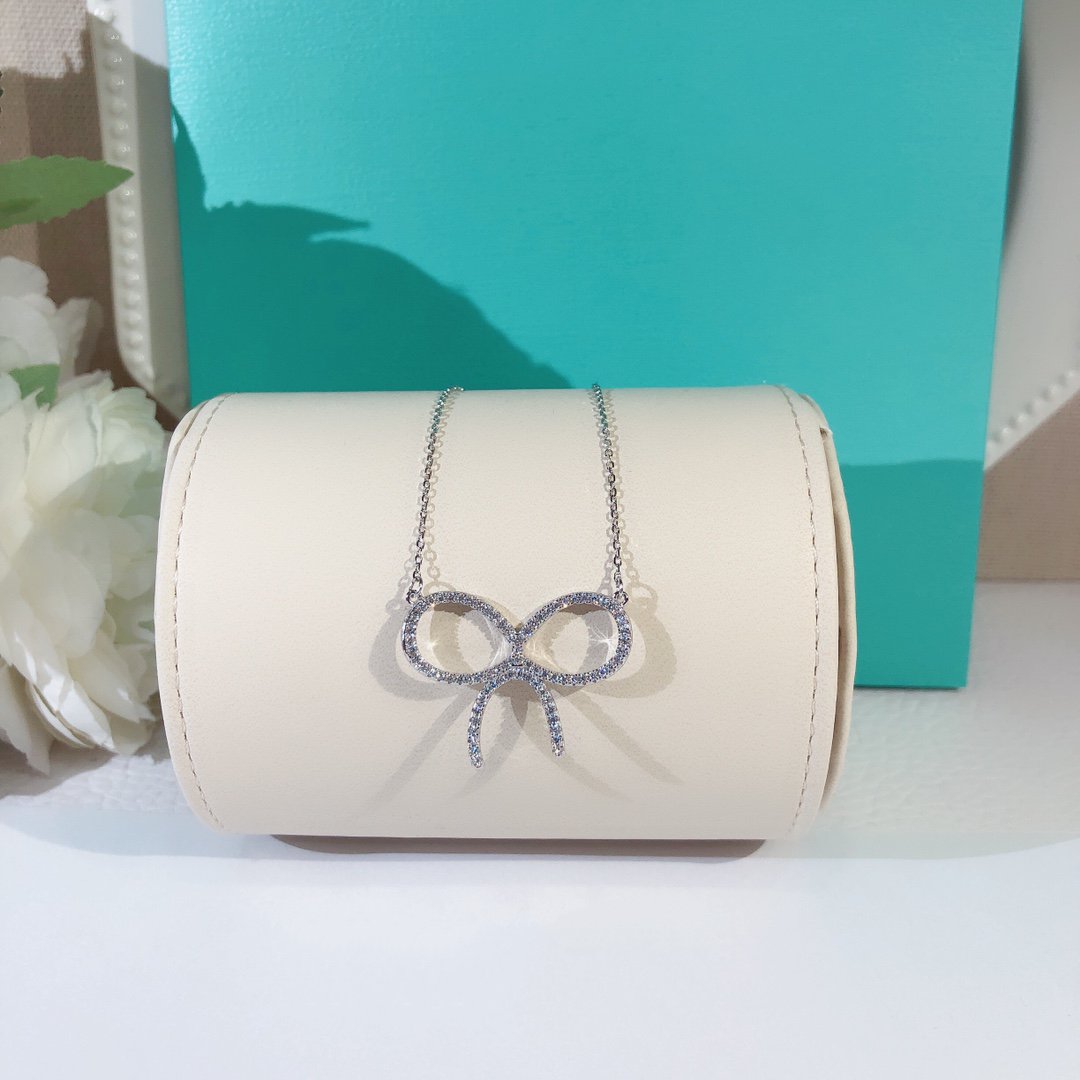 [Eterna Jewels]CLAW SET RHODIUM PLATED BOW NECKLACE