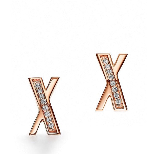 [Eterna Jewels]X EARRINGS ROSE GOLD DIAMONDS