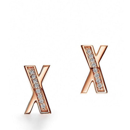 [Eterna Jewels]X EARRINGS ROSE GOLD DIAMONDS