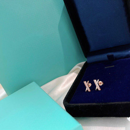 [Eterna Jewels]X EARRINGS ROSE GOLD DIAMONDS