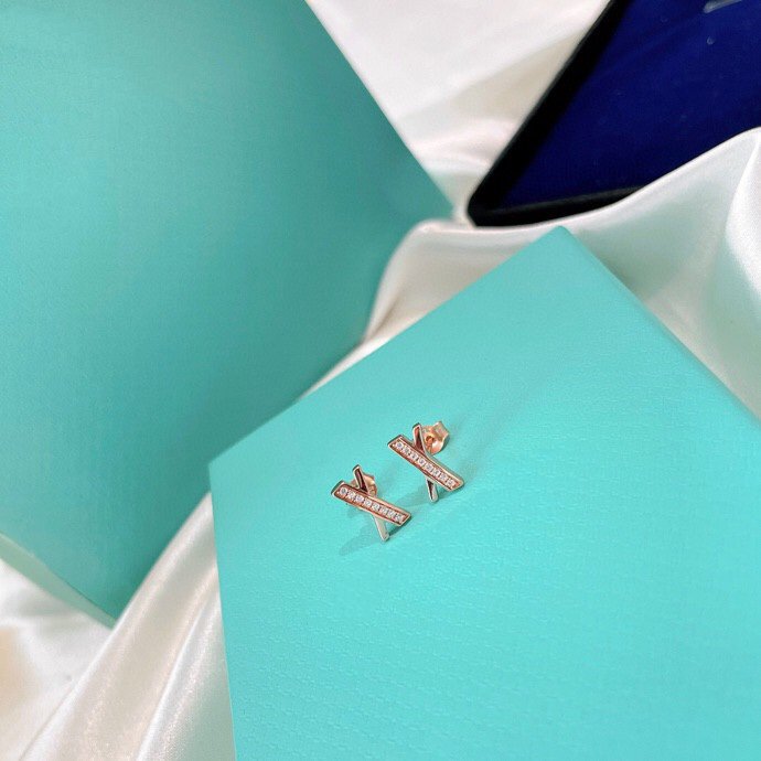 [Eterna Jewels]X EARRINGS ROSE GOLD DIAMONDS