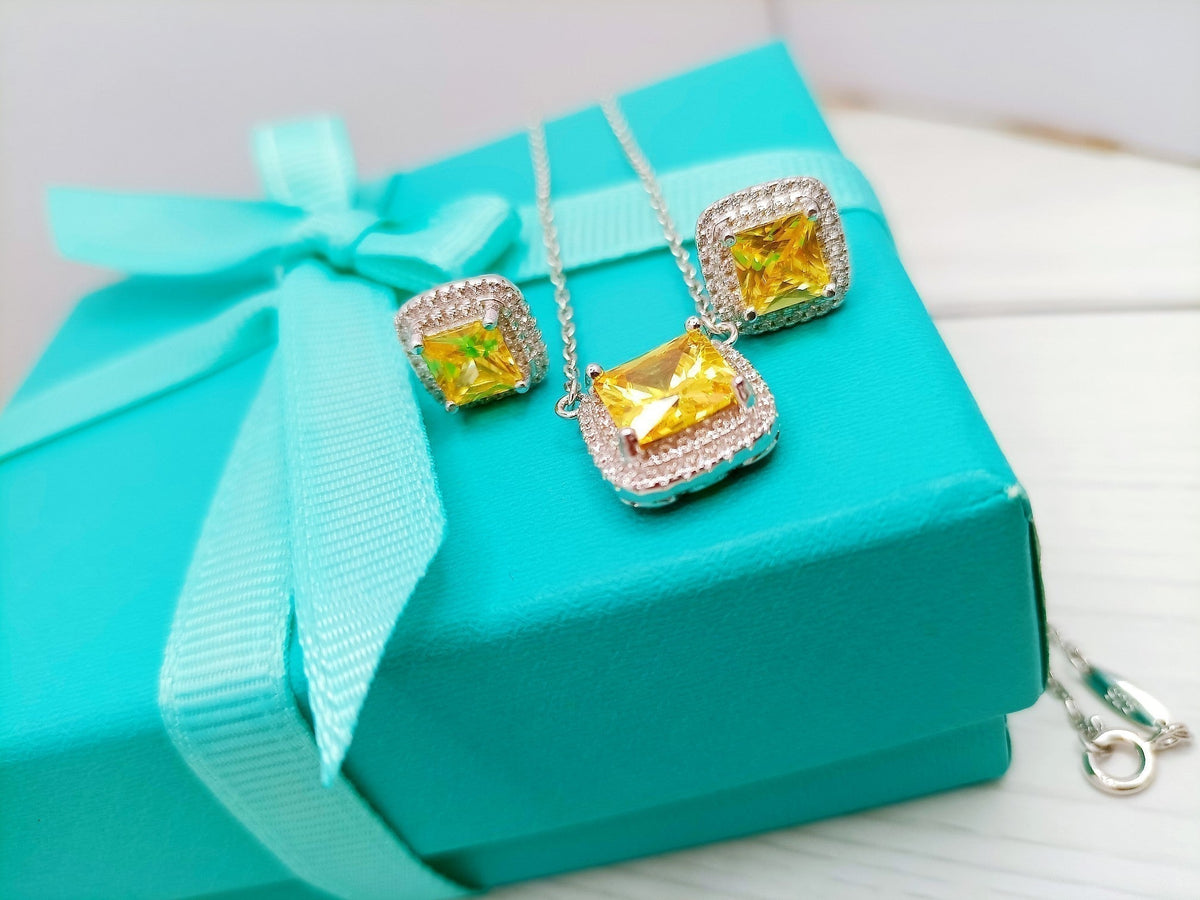 [Eterna Jewels]SPARKLERS CITRINE GEMSTONE PENDANT NECKLACE STERLING SILVER