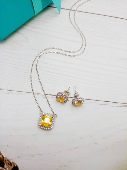 [Eterna Jewels]SPARKLERS CITRINE GEMSTONE PENDANT NECKLACE STERLING SILVER