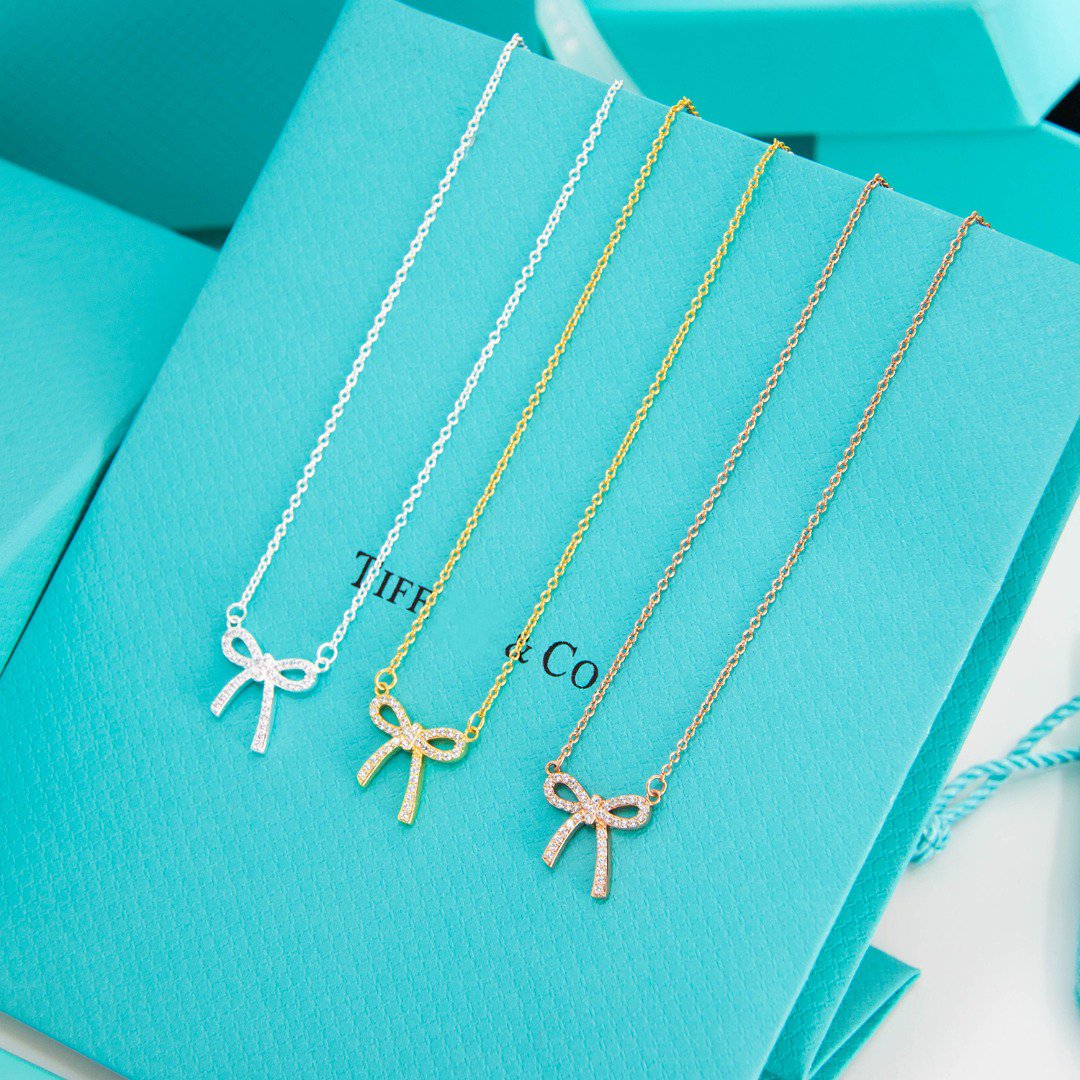 [Eterna Jewels]RIBBON NECKLACE BOW PENDANT DIAMOND CHARM CHAIN