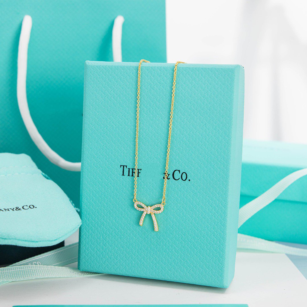 [Eterna Jewels]RIBBON NECKLACE BOW PENDANT DIAMOND CHARM CHAIN