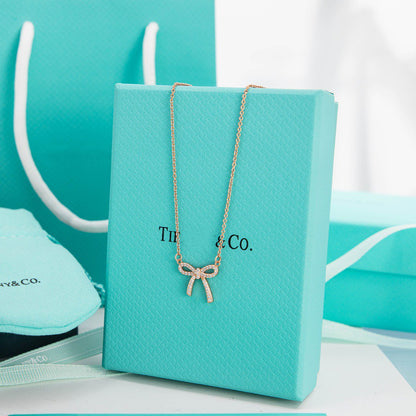 [Eterna Jewels]RIBBON NECKLACE BOW PENDANT DIAMOND CHARM CHAIN
