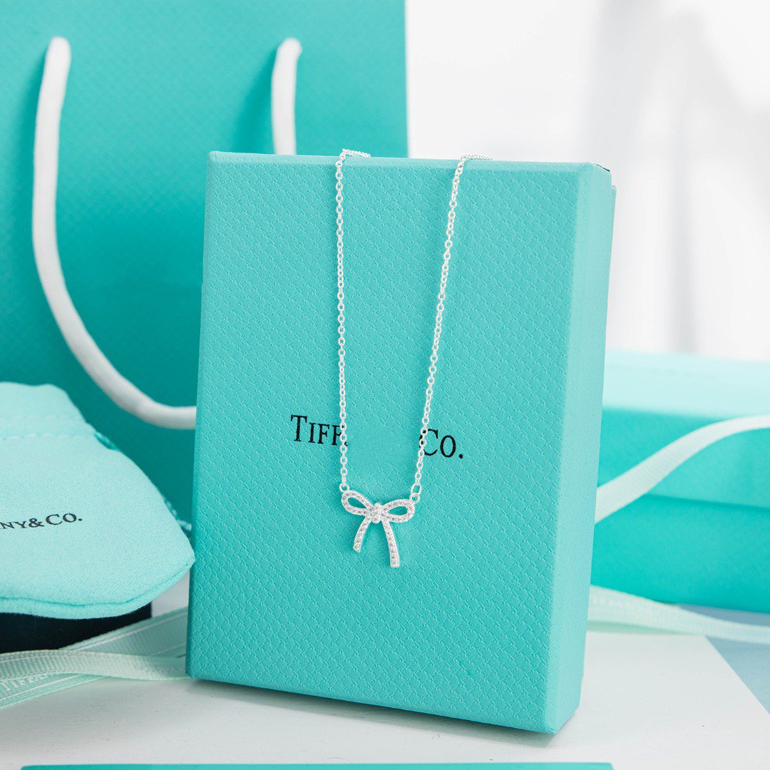 [Eterna Jewels]RIBBON NECKLACE BOW PENDANT DIAMOND CHARM CHAIN