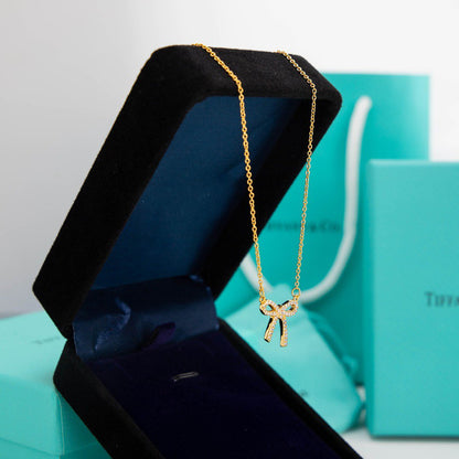[Eterna Jewels]RIBBON NECKLACE BOW PENDANT DIAMOND CHARM CHAIN