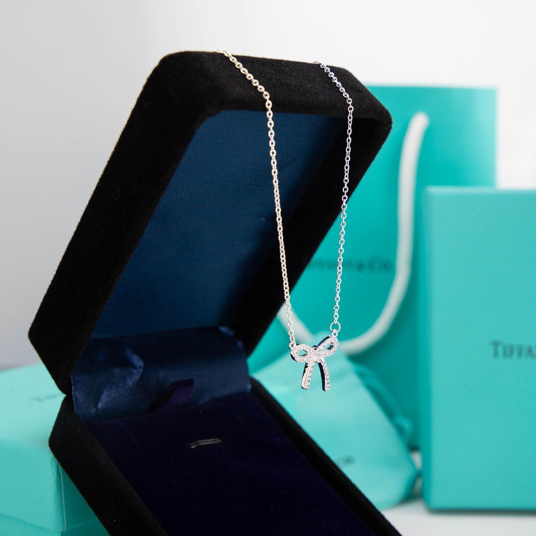 [Eterna Jewels]RIBBON NECKLACE BOW PENDANT DIAMOND CHARM CHAIN