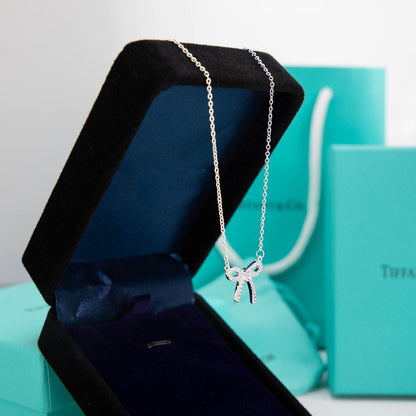 [Eterna Jewels]RIBBON NECKLACE BOW PENDANT DIAMOND CHARM CHAIN