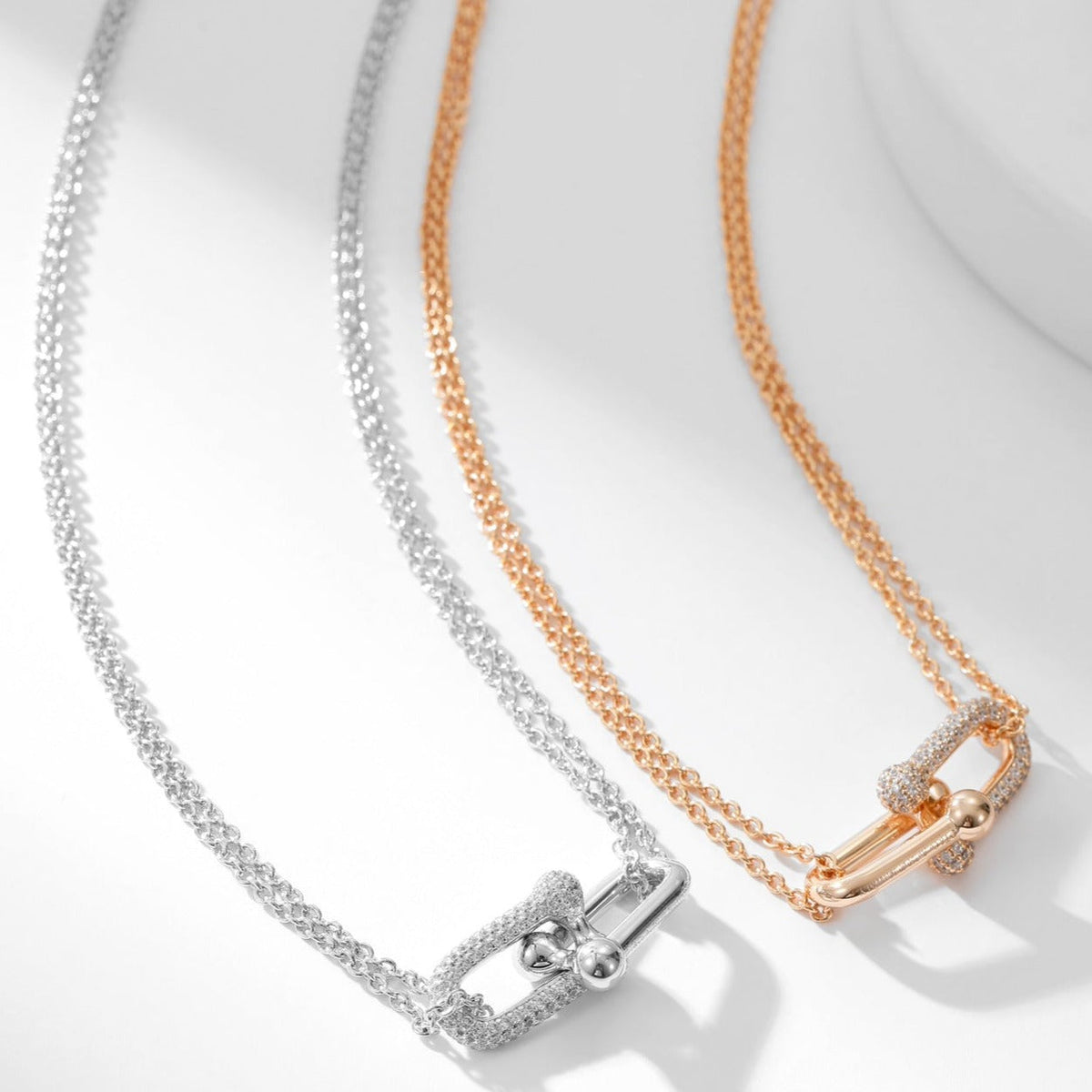[Eterna Jewels]HARDWEAR DIAMOND PEDANT DOUBLE CHAIN NECKLACE