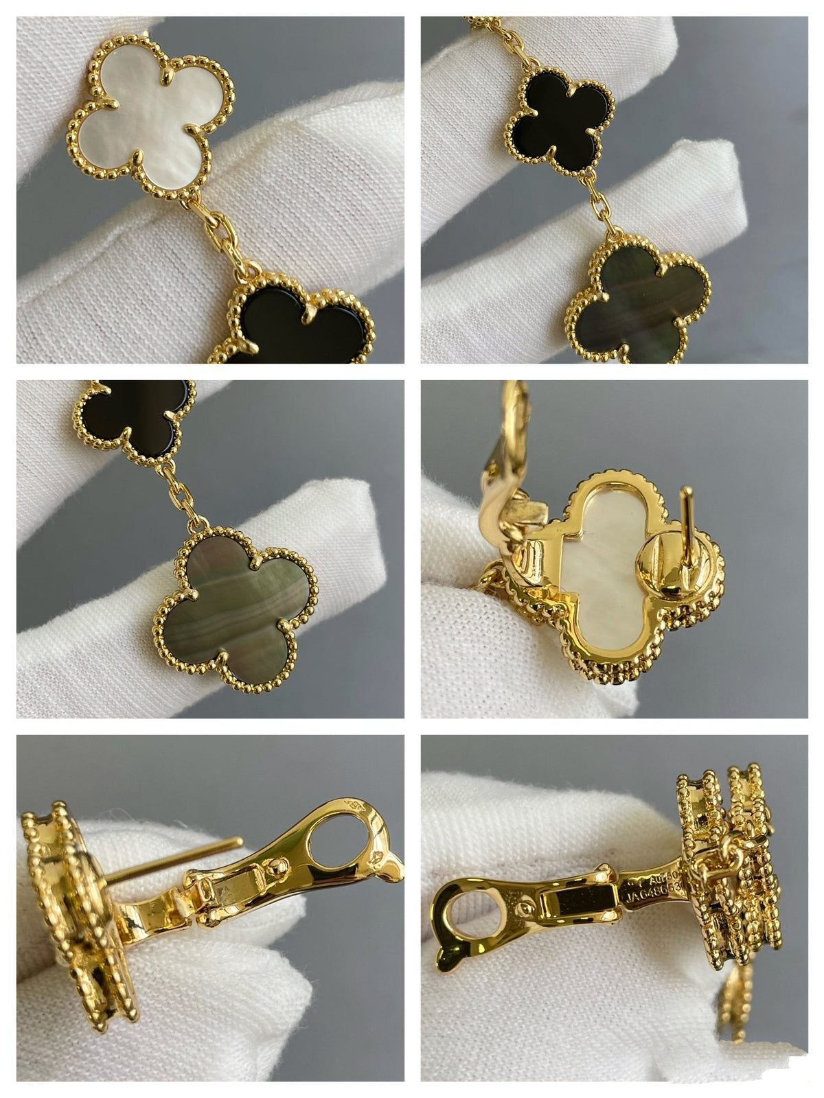 [Eterna Jewels]CLOVER 3 MOTIF MOP ONYX DARK MOP PINK GOLD EARRINGS