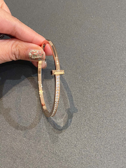 [Eterna Jewels]NARROW T1 HINGED BANGLE DIAMOND PINK GOLD