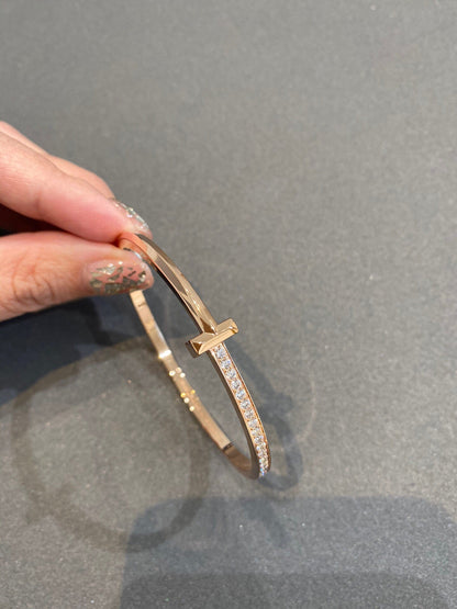 [Eterna Jewels]NARROW T1 HINGED BANGLE DIAMOND PINK GOLD