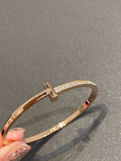 [Eterna Jewels]NARROW T1 HINGED BANGLE DIAMOND PINK GOLD