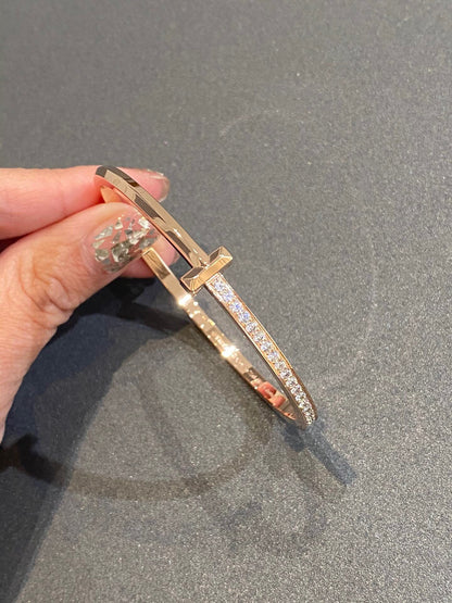 [Eterna Jewels]NARROW T1 HINGED BANGLE DIAMOND PINK GOLD