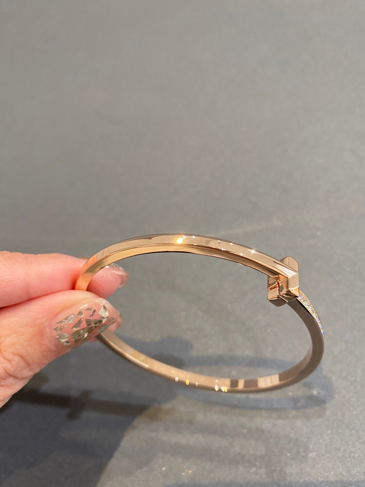 [Eterna Jewels]NARROW T1 HINGED BANGLE DIAMOND PINK GOLD