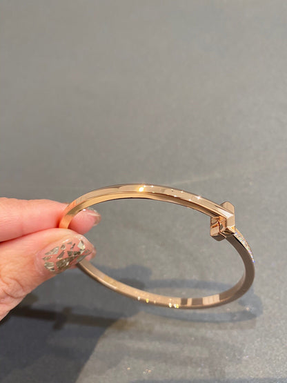 [Eterna Jewels]NARROW T1 HINGED BANGLE DIAMOND PINK GOLD