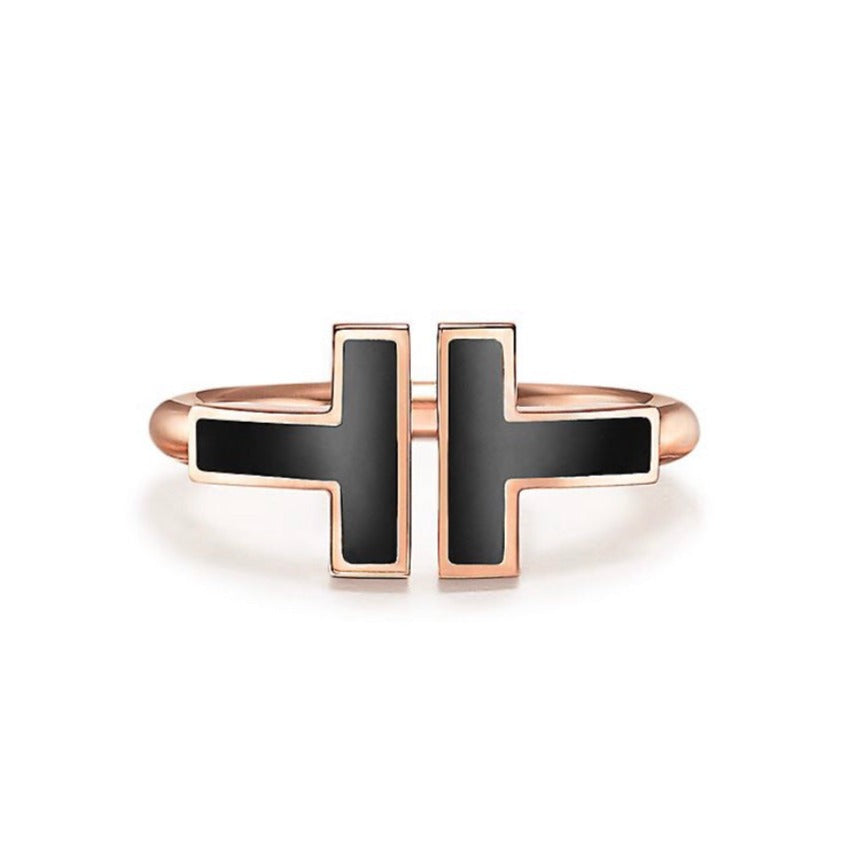 [Eterna Jewels]T SMALL ONYX PINK GOLD RING