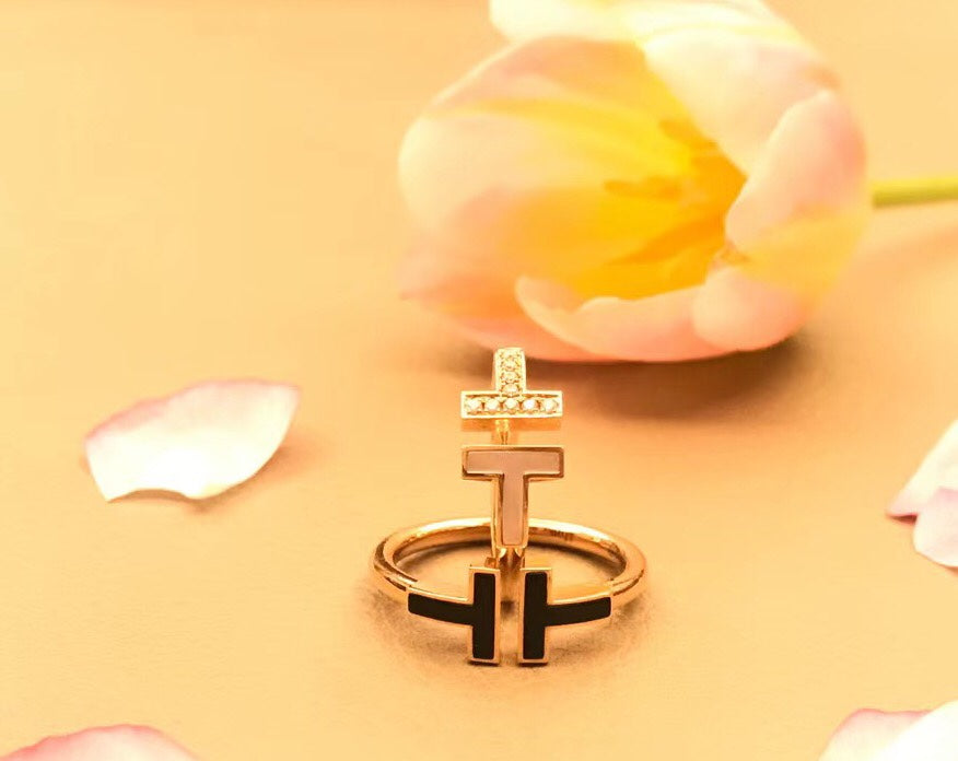 [Eterna Jewels]T SMALL ONYX PINK GOLD RING