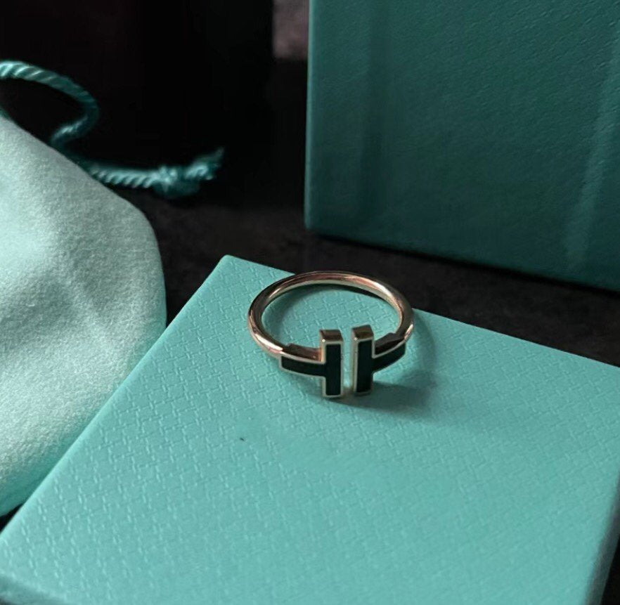 [Eterna Jewels]T SMALL ONYX PINK GOLD RING