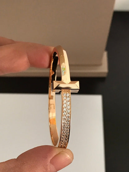 [Eterna Jewels]T1 WIDE DIAMOND HINGED BANGLE PINK GOLD