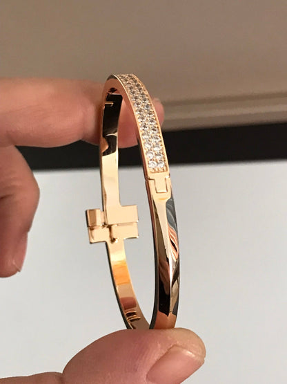 [Eterna Jewels]T1 WIDE DIAMOND HINGED BANGLE PINK GOLD