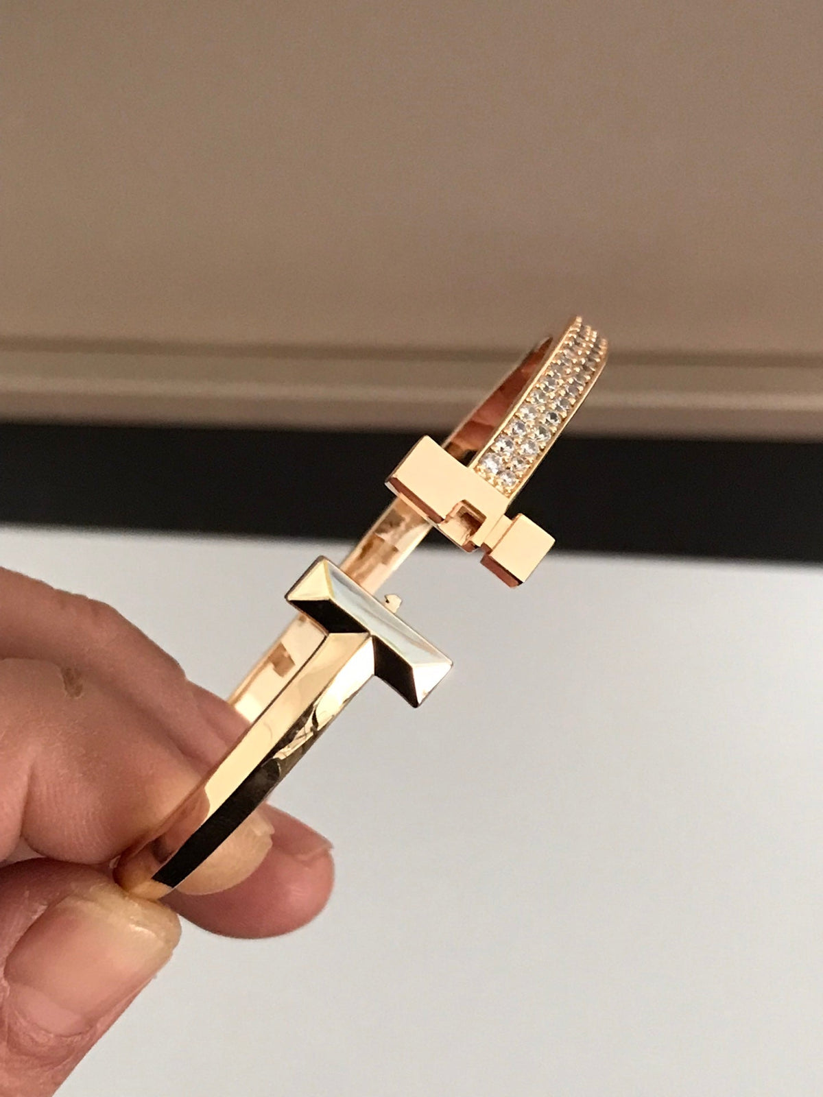 [Eterna Jewels]T1 WIDE DIAMOND HINGED BANGLE PINK GOLD